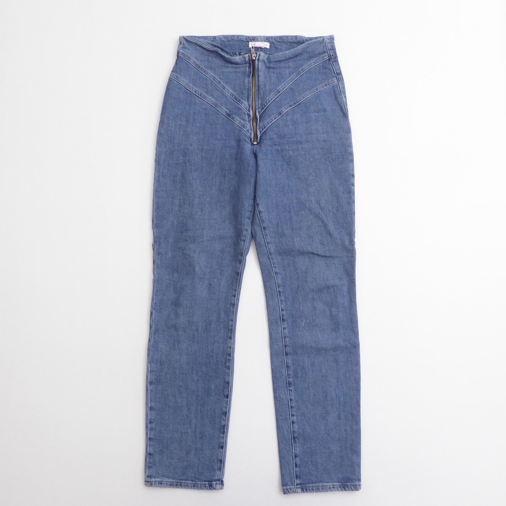 Good American Women Corset Slim Straight Jeans Blue High Rise Exposed Zip 8/29
